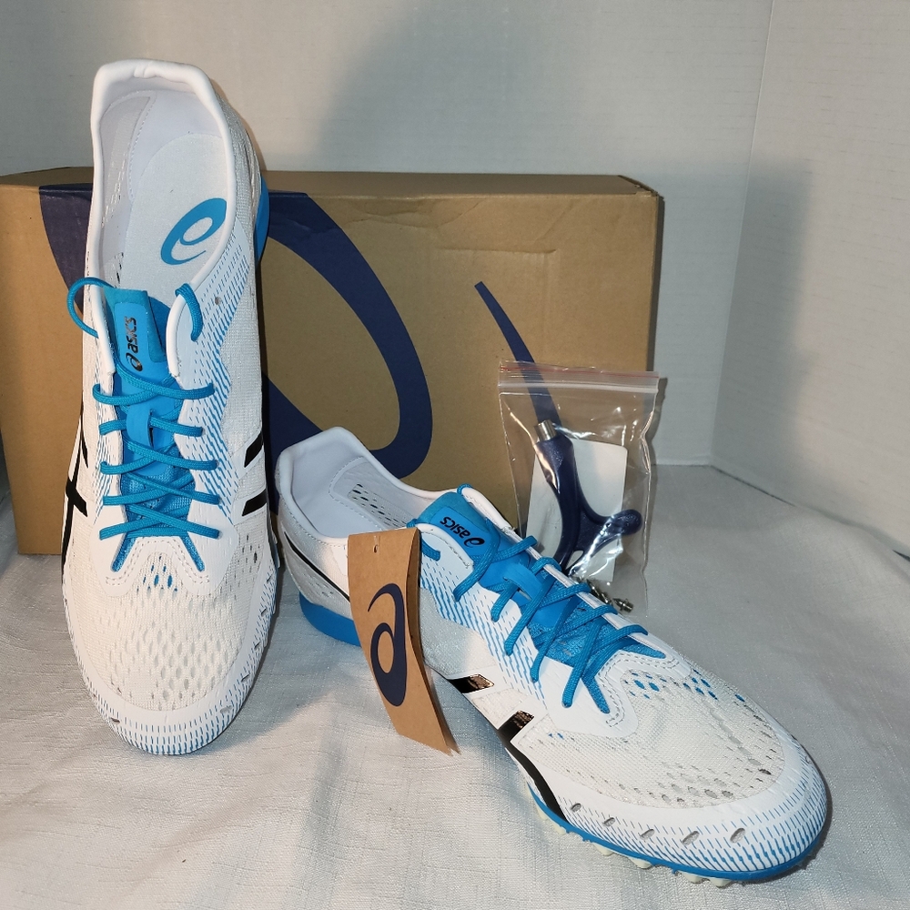 ASICS Gun Lap 2 Track and Field Shoes White Black Blue Mens Sz 10  NEW